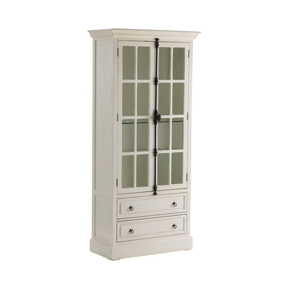 Crestview Covy Curio Cabinet | 2 Glass Doors w 2 Bottom Drawers | White