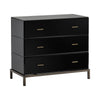 Crestview Merc Nightstand Chest | Glass | 3 Black Drawers | Brass Hardware