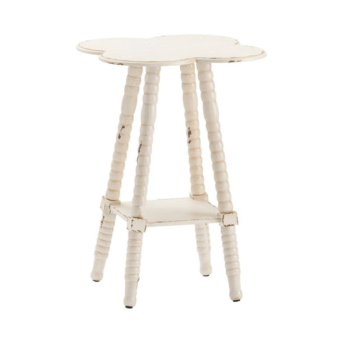 Lex Accent Side Table | 18" Clover Top | Distressed White