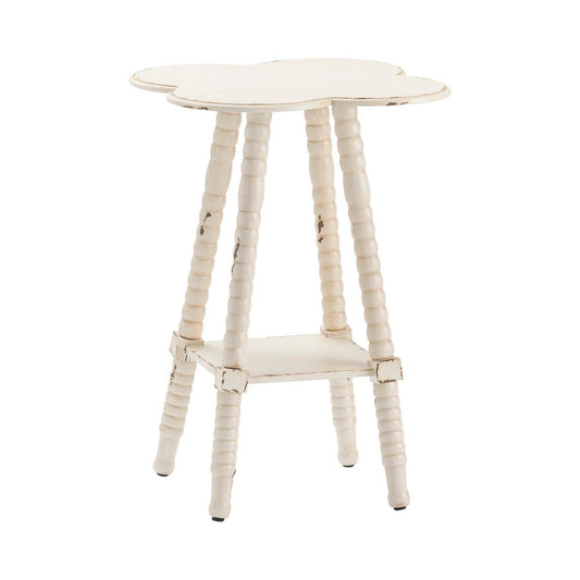 Lex Accent Side Table | 18" Clover Top | Distressed White
