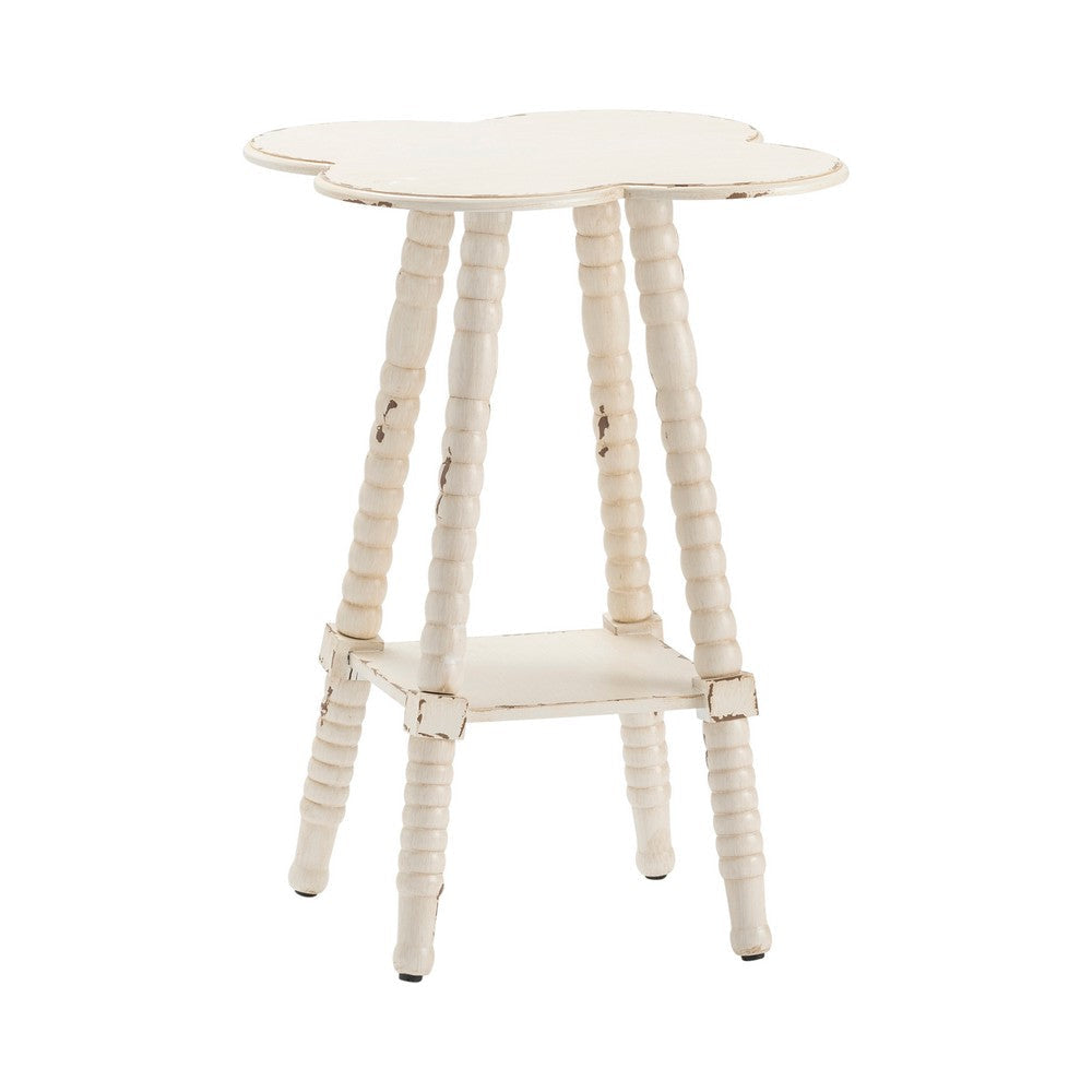 Lex Accent Side Table | 18" Clover Top | Distressed White
