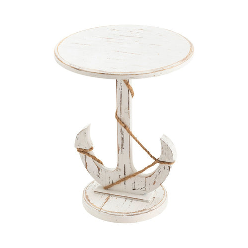 Bory Accent End Table | 21" Round Top | Anchor Shaped Wood Base | White