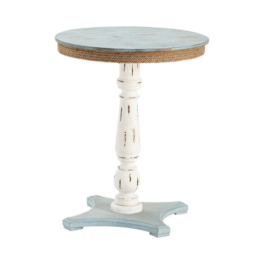 Coastal Accent Table | 21" Round Blue Top | White Turned Pillar Body