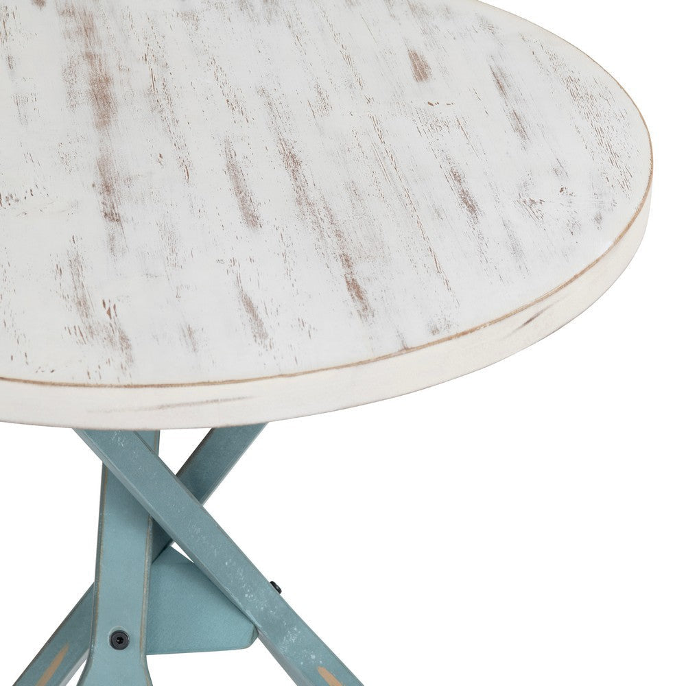Coastal Accent Table | 24’’ Round White Top | Aqua Blue Paddle Legs CCL-CVFZR1731