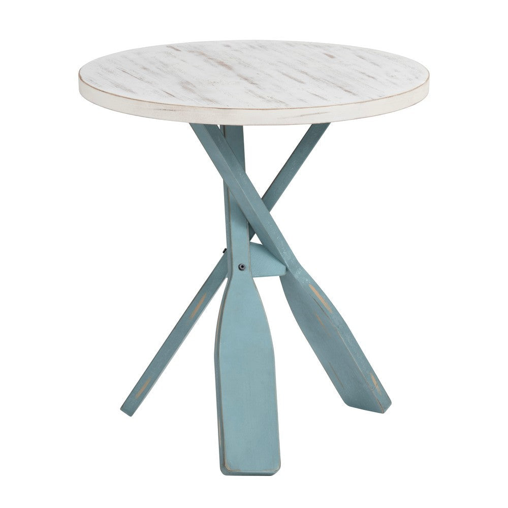 Coastal Accent Table | 24" Round White Top | Aqua Blue Paddle Legs