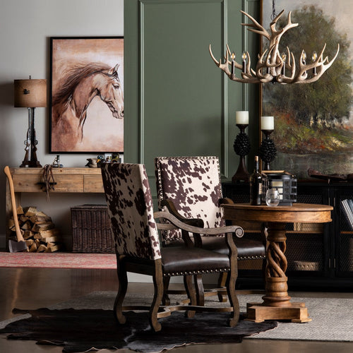 Gep Accent Chair | Faux Cowhide Leather Back & Seat | Brown Sculpted Arms