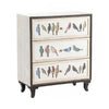 Crestview Bery Nightstand 3 Drawer Chest w Painted Birds | White, Brown