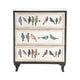 Crestview Bery Nightstand 3 Drawer Chest w Painted Birds | White, Brown