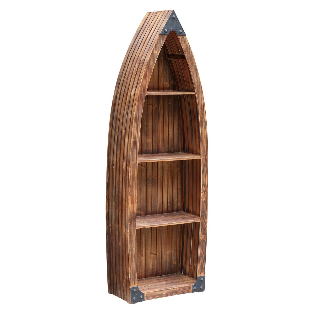 Crestview Minx Accent Bookcase w 4 Shelves | Boat Shaped | Medium Brown