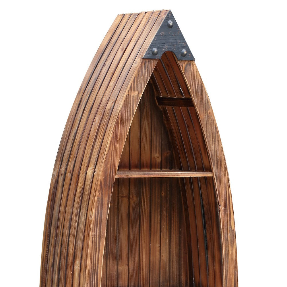Crestview Minx Accent Bookcase w 4 Shelves | Boat Shaped | Medium Brown