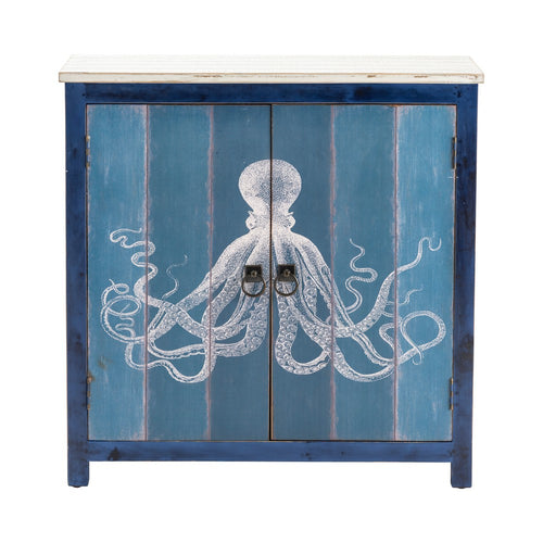 Crestview Ocy Blue Accent Cabinet | 32" White Top | 2 Octopus Motif Doors