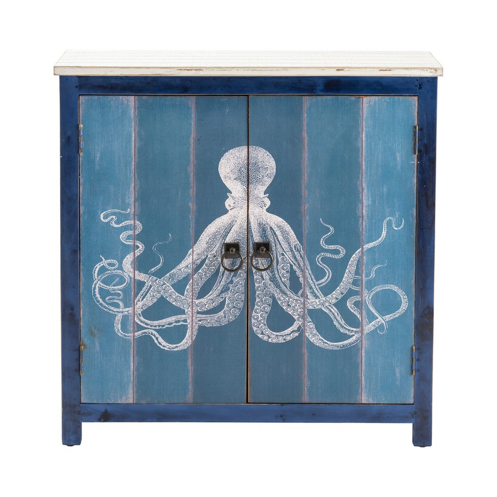 Crestview Ocy Blue Accent Cabinet | 32" White Top | 2 Octopus Motif Doors