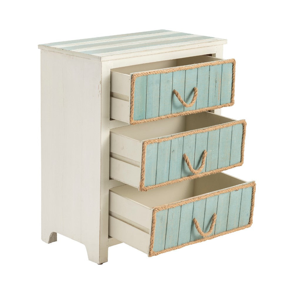 Accent Nightstand Chest | 3 Turquoise Drawers | Jute Rope Handles | White CCL-CVFZR3560