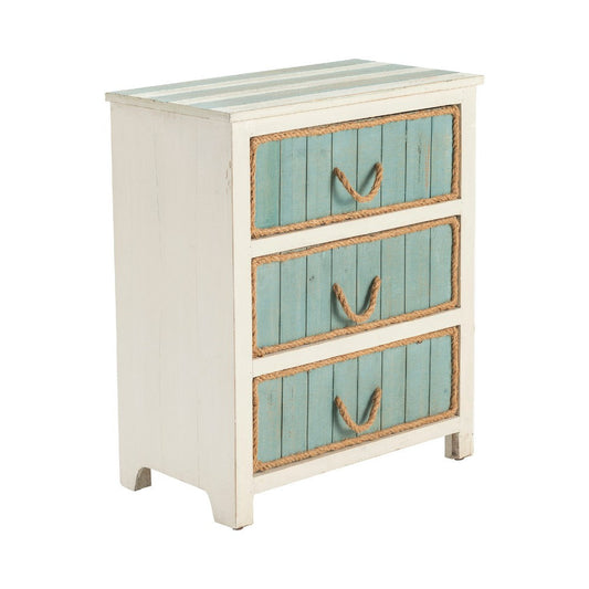 Accent Nightstand Chest | 3 Turquoise Drawers | Jute Rope Handles | White