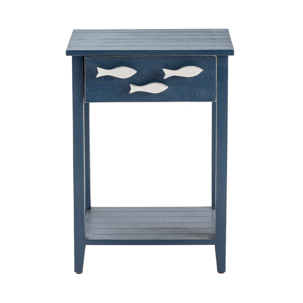 Crestview Nety Side End Table | Drawer w Fish Accent Knobs | Blue, White