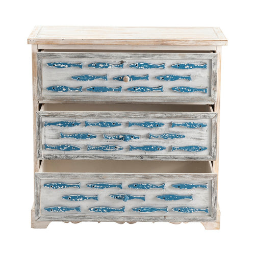 Crestview Pesy  Nightstand 3 Drawer Chest | Painted Blue Fish | Whitewash