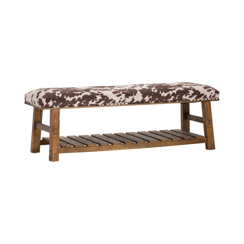 Gep Accent Bench | 53" Faux Cowhide Seat | Dark Brown
