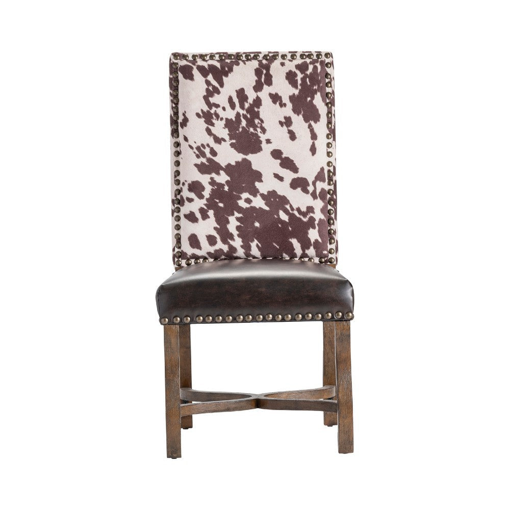 Gep Side Dining Chair | Faux Cowhide Back & Seat | Brown Wood CCL-CVFZR3719
