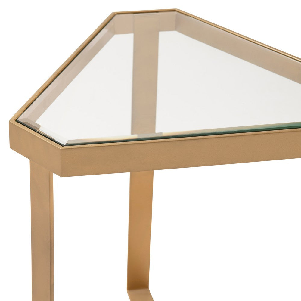 Crestview Mely Triangle Side End Table w Glass Top | Gold Iron Frame