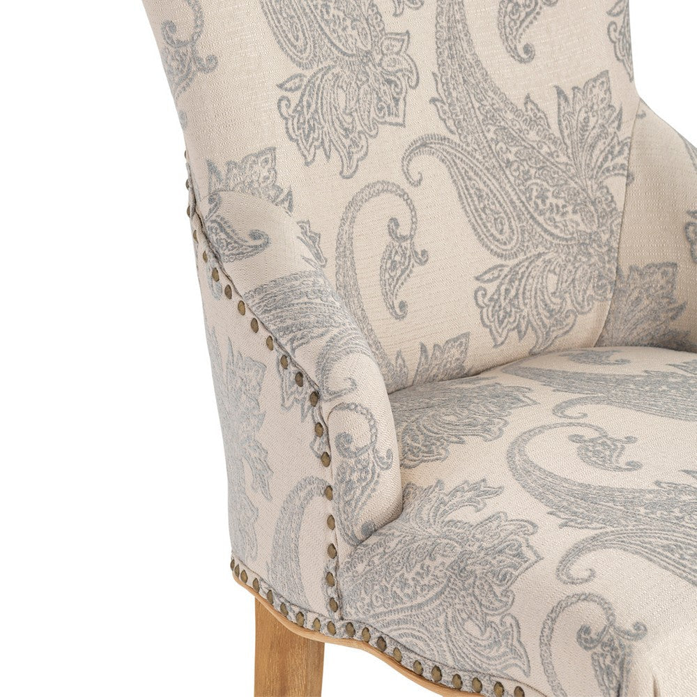 Crestview Deny Accent Dining Chair | Light Gray Paisley Fabric | Winged Back CCL-CVFZR4520