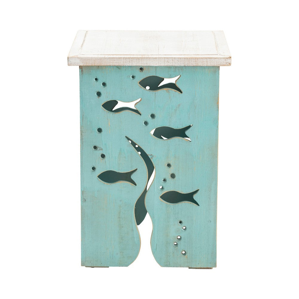 Crestview Fem Accent Table | 18’’ White Top | Turquoise Fish Cut Out Base CCL-CVFZR4529