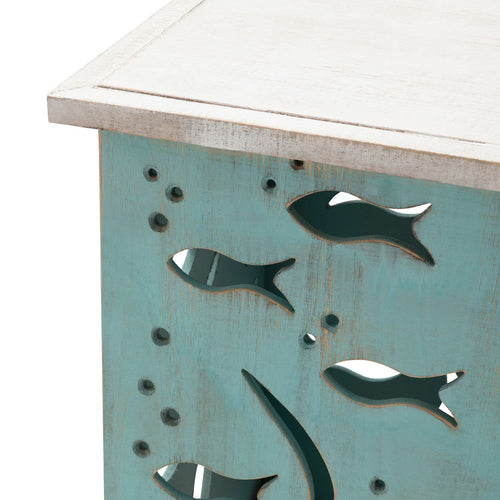 Crestview Fem Accent Table | 18" White Top | Turquoise Fish Cut Out Base