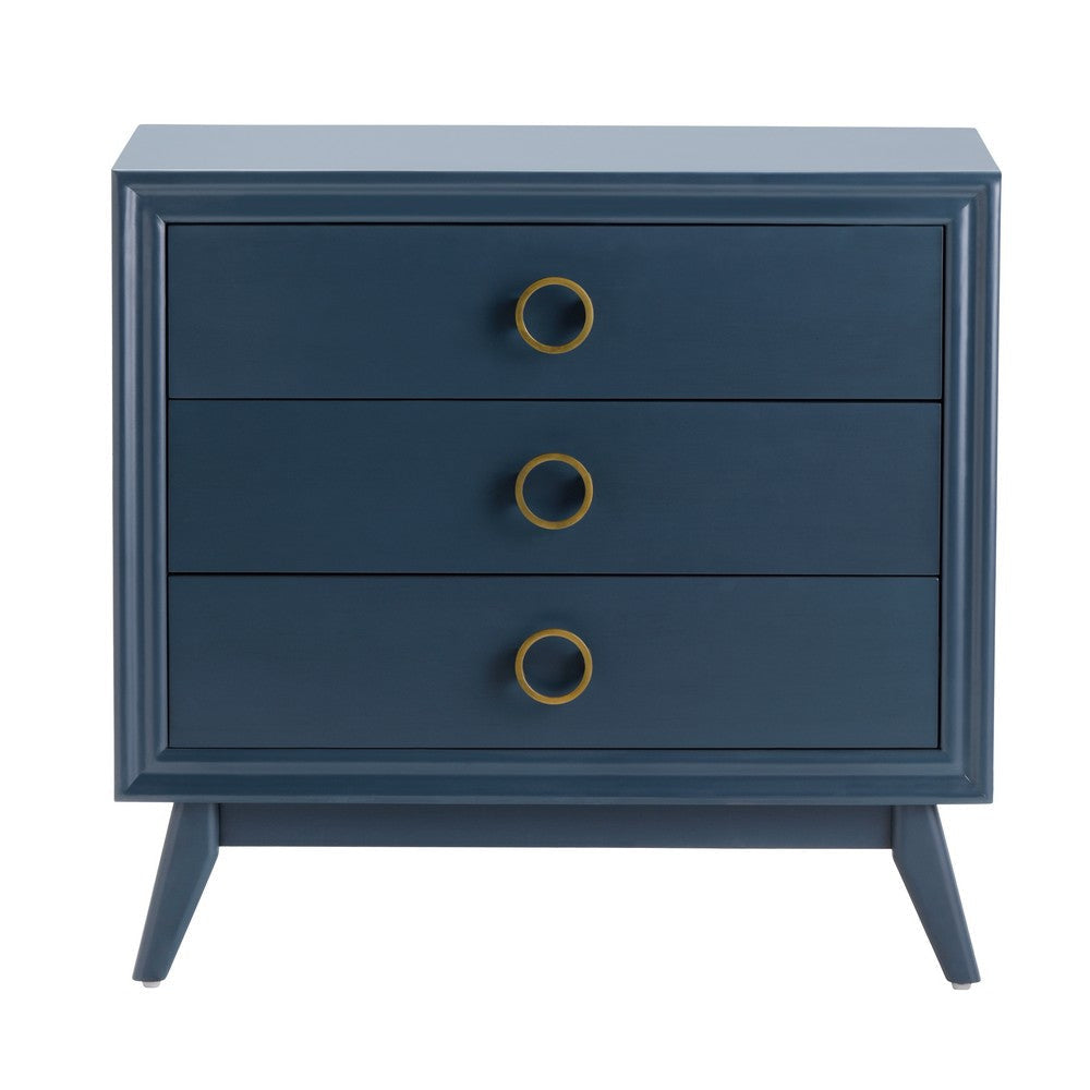 Nimy Oversize Nightstand Accent Chest | 3 Drawers Gold Handles Blue CCL-CVFZR4592