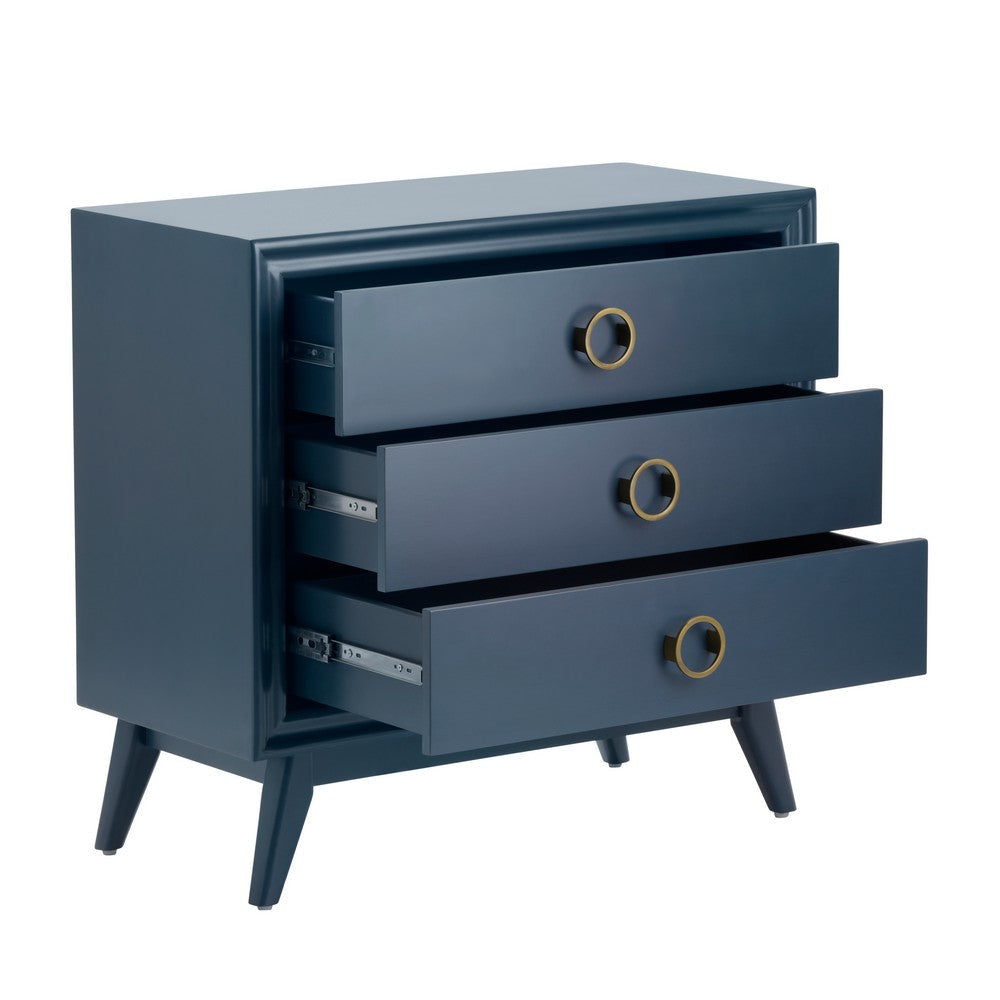 Nimy Oversize Nightstand Accent Chest | 3 Drawers Gold Handles Blue CCL-CVFZR4592