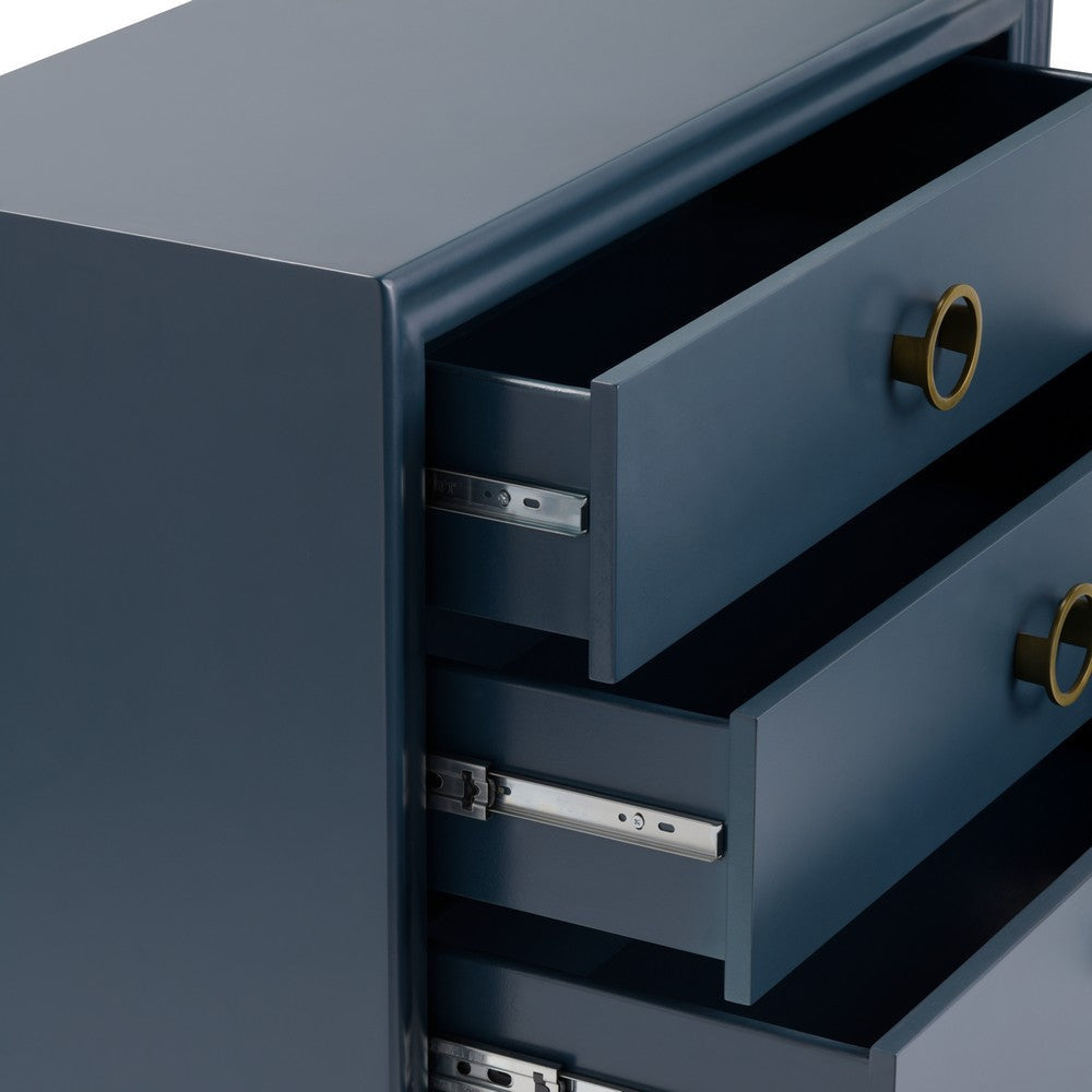 Nimy Oversize Nightstand Accent Chest | 3 Drawers Gold Handles Blue CCL-CVFZR4592