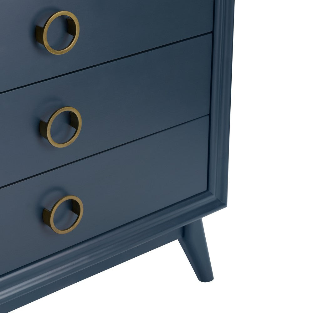 Nimy Oversize Nightstand Accent Chest | 3 Drawers Gold Handles Blue CCL-CVFZR4592