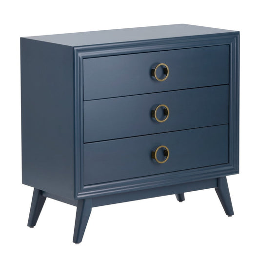 Nimy Oversize Nightstand Accent Chest | 3 Drawers, Gold Handles, Blue