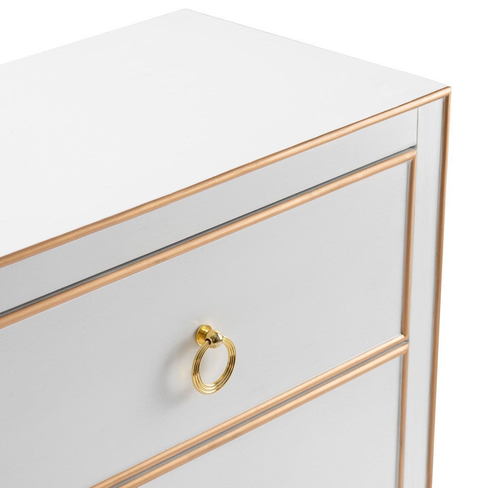 Crestview Pily Oversized Nightstand Chest | 3 Drawers | White & Gold Wood CCL-CVFZR5037