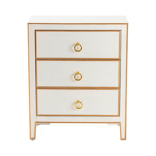 Crestview Pily Oversized Nightstand Chest | 3 Drawers | White & Gold Wood