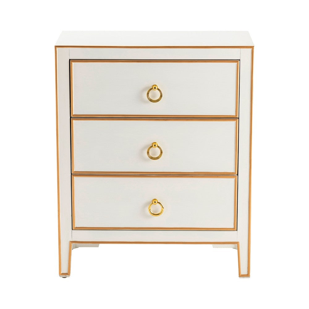 Crestview Pily Oversized Nightstand Chest | 3 Drawers | White & Gold Wood