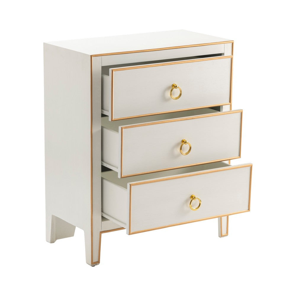 Crestview Pily Oversized Nightstand Chest | 3 Drawers | White & Gold Wood CCL-CVFZR5037
