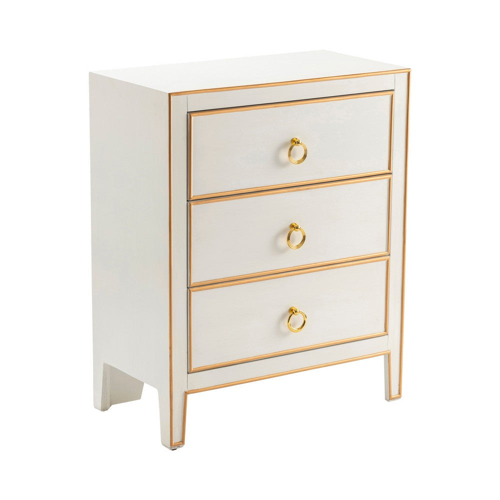 Crestview Pily Oversized Nightstand Chest | 3 Drawers | White & Gold Wood CCL-CVFZR5037