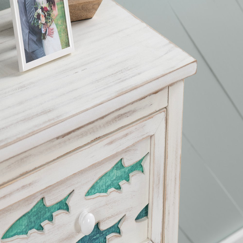 Crestview Ton Large Nightstand 3 Drawer Chest | Coastal Blue Fish | White CCL-CVFZR5075