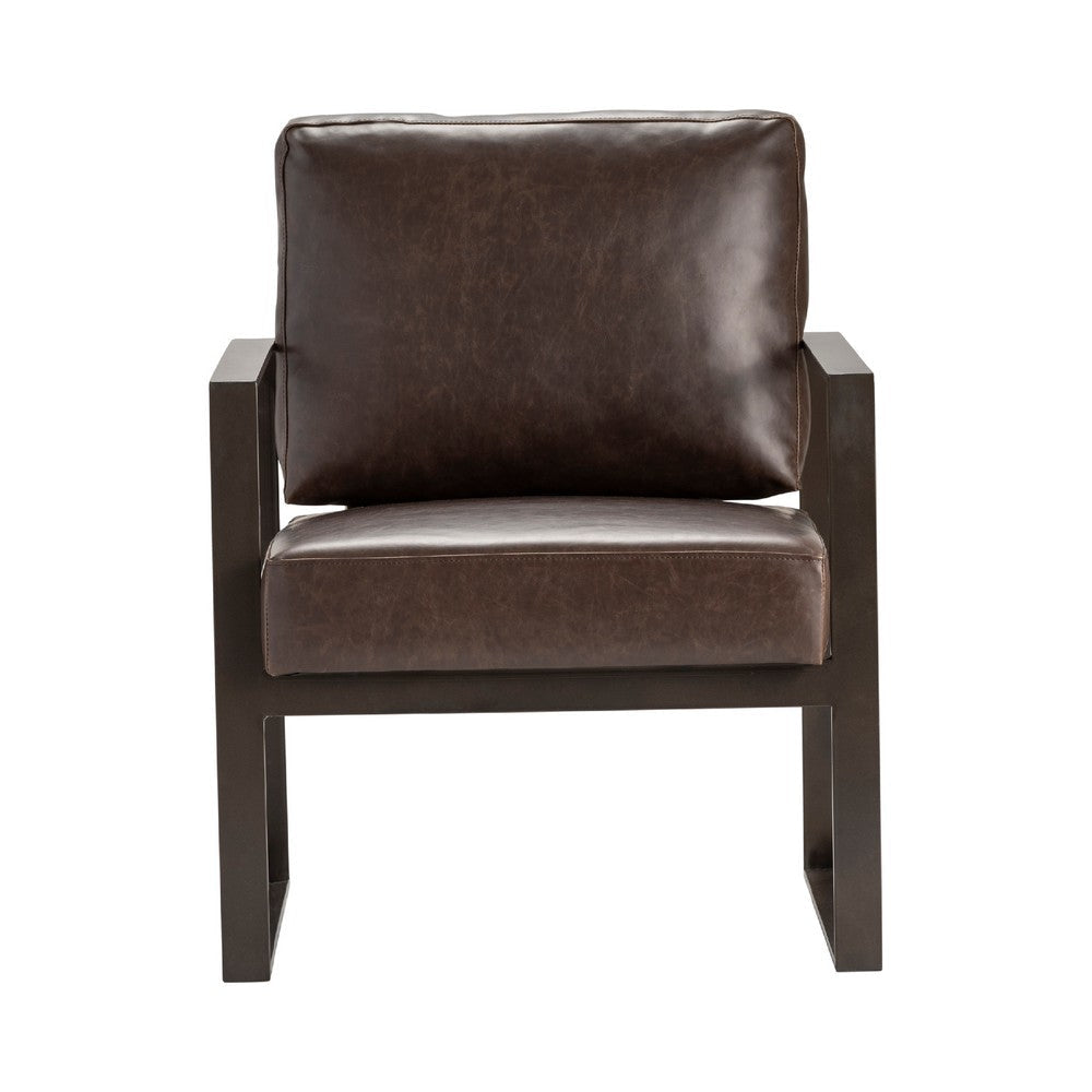 Remy Accent Chair | Brown Faux Leather | Industrial Black Iron Frame CCL-CVFZR5102