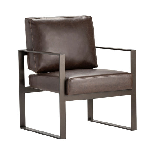 Remy Accent Chair | Brown Faux Leather | Industrial Black Iron Frame