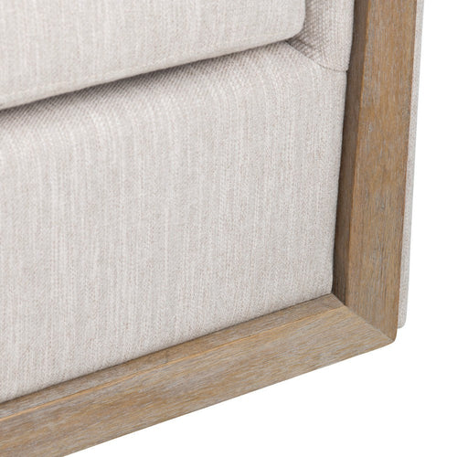 Crestview Neet Swivel Barrel Accent Chair | Beige Linen | Brown Wood Trim