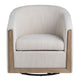 Crestview Neet Swivel Barrel Accent Chair | Beige Linen | Brown Wood Trim CCL-CVFZR5135