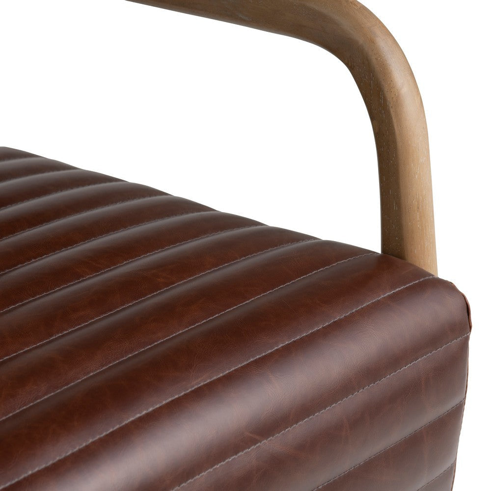 Crestview Oza Accent Chair | Foam Fill Ribbed Faux Leather | Brown Wood