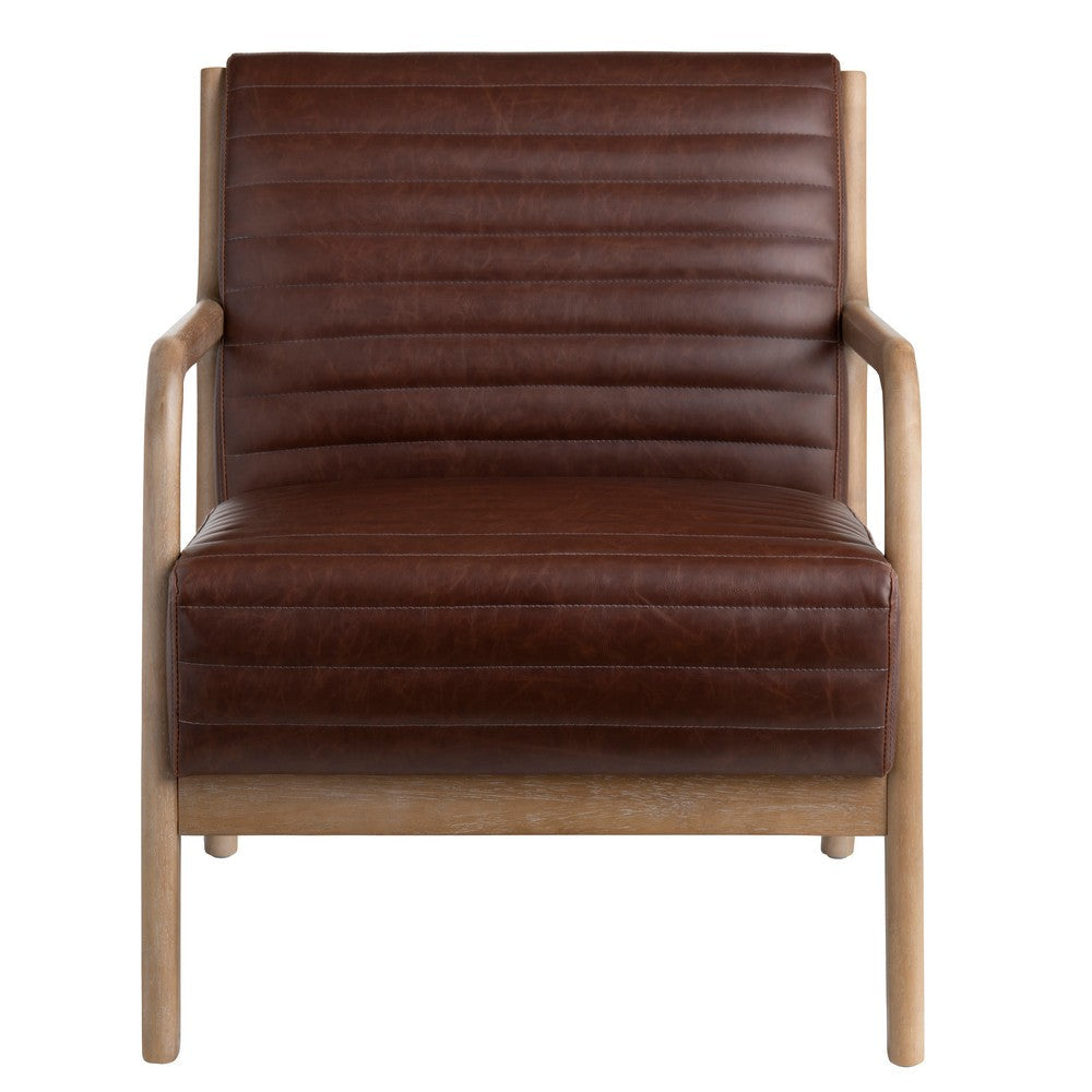 Crestview Oza Accent Chair | Foam Fill Ribbed Faux Leather | Brown Wood CCL-CVFZR5136
