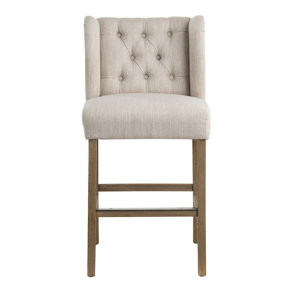Crestview Toyo Counter Chairs Set of 2 | Wingback Beige Polyester | Brown CCL-CVFZR5140