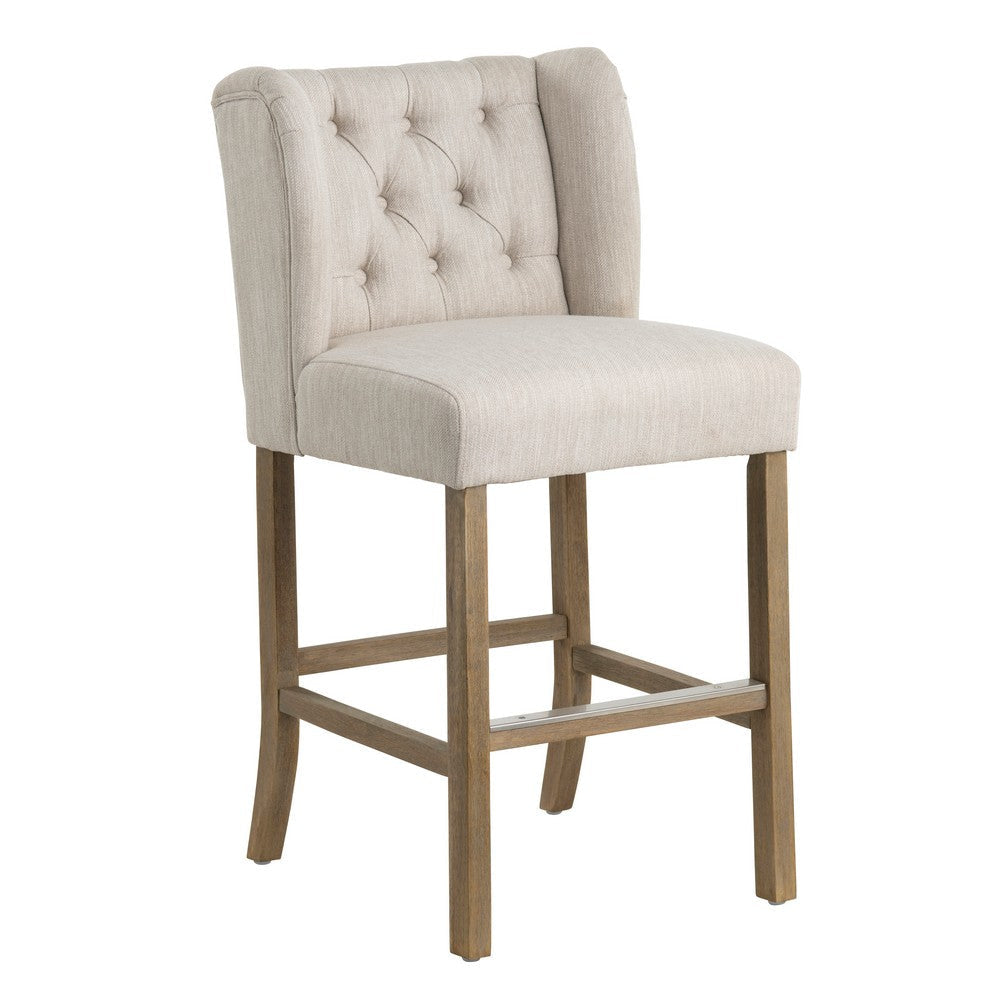 Crestview Toyo Counter Chairs Set of 2 | Wingback Beige Polyester | Brown CCL-CVFZR5140