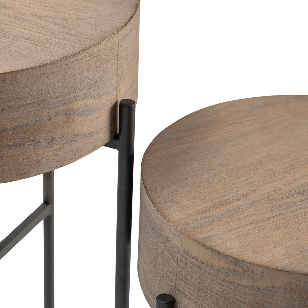 Accent Table Set of 2 | Round Cream Wood Tops & Black Iron Legs CCL-CVFZR6108