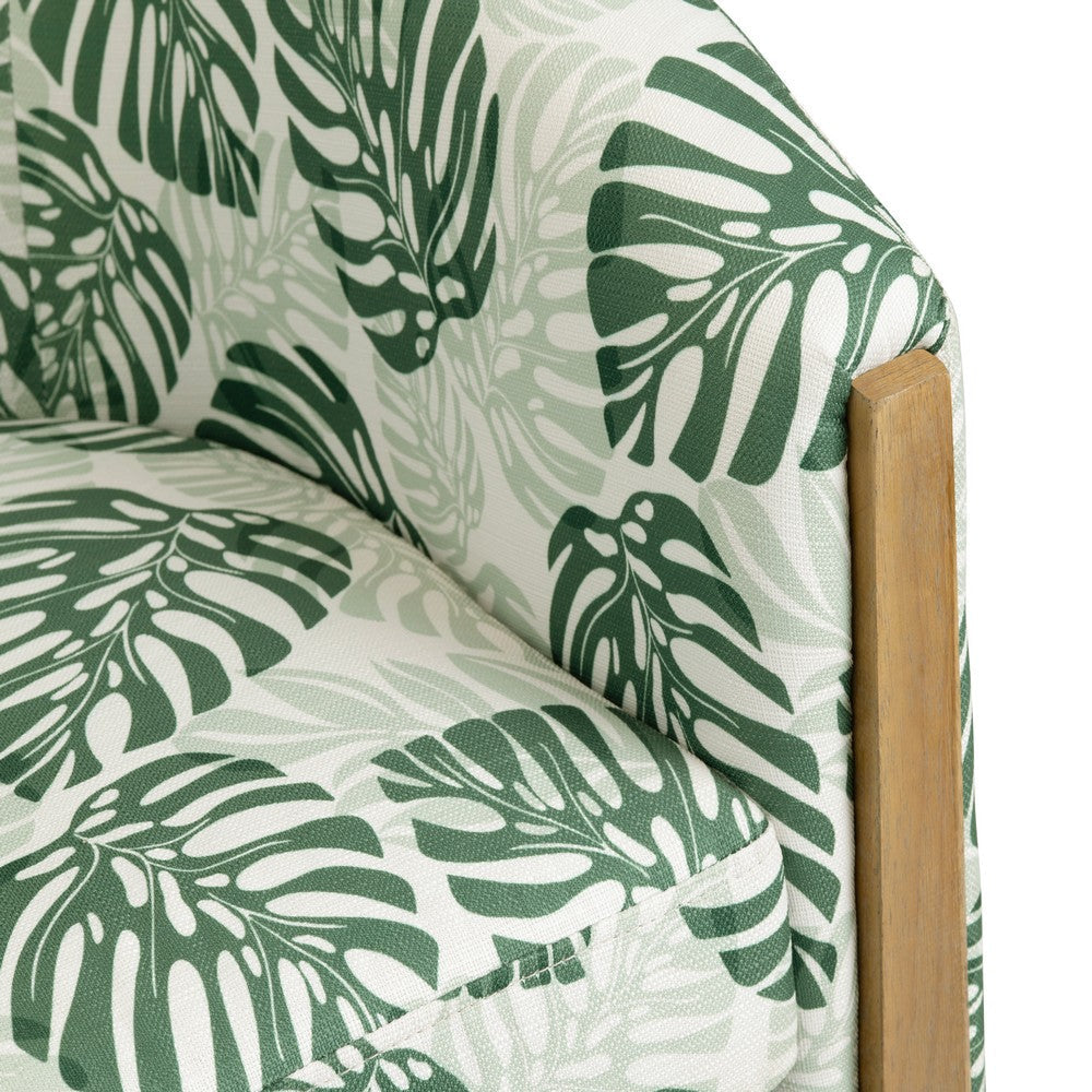 Crestview Palm Swivel Barrel Chair | Green Tropical Leaves White Polyester CCL-CVFZR6147