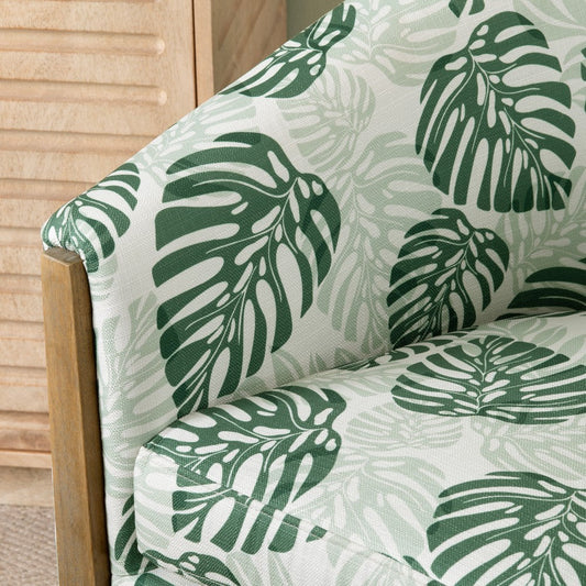 Crestview Palm Swivel Barrel Chair | Green Tropical Leaves White Polyester