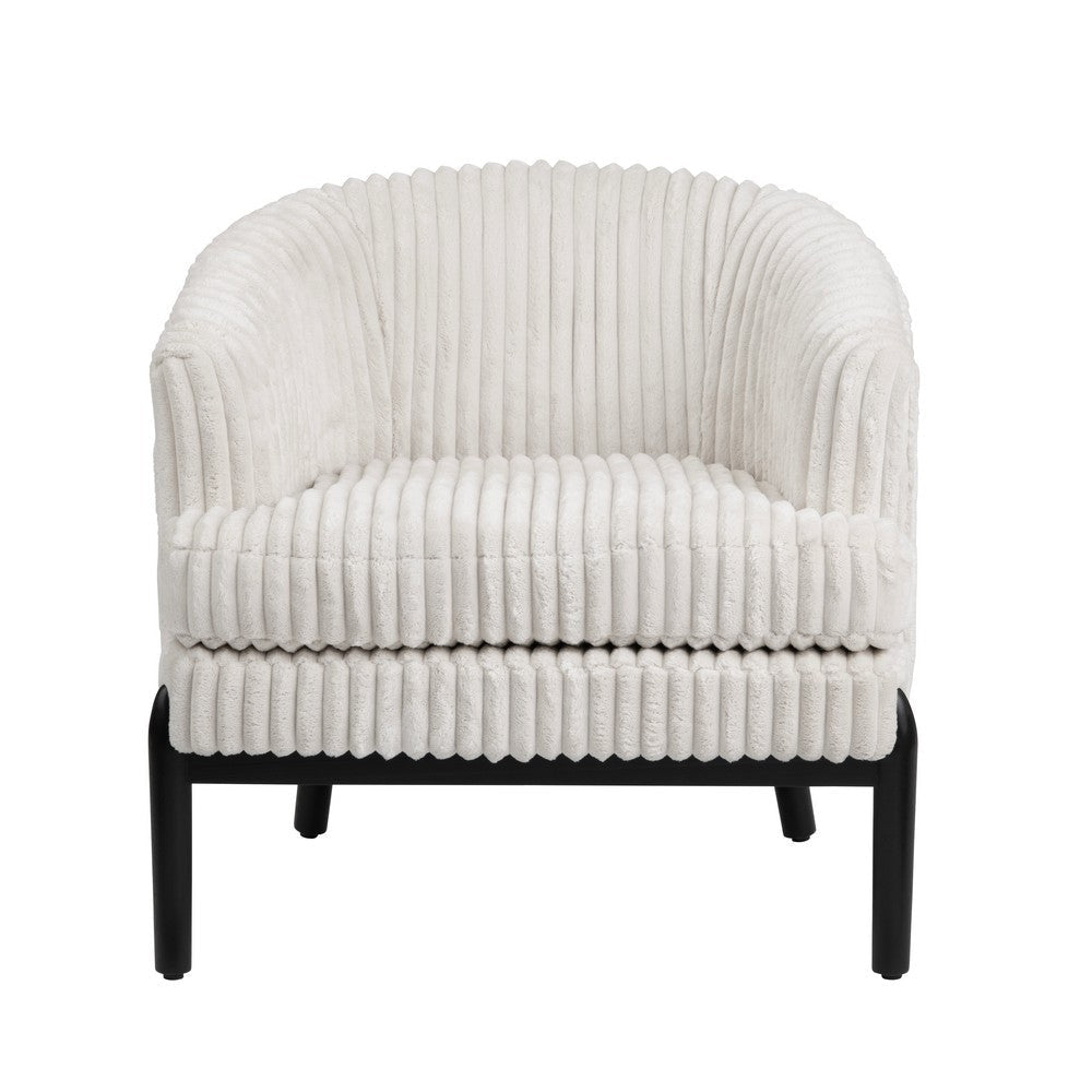 Barrel Accent Chair | White Boucle Upholstery | Black Wood Legs CCL-CVFZR6150