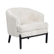 Barrel Accent Chair | White Boucle Upholstery | Black Wood Legs